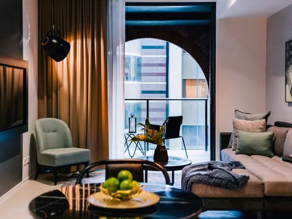the suite interior at the SKYE Suites in Sydney