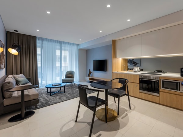 the suite interior at SKYE Suites in Sydney