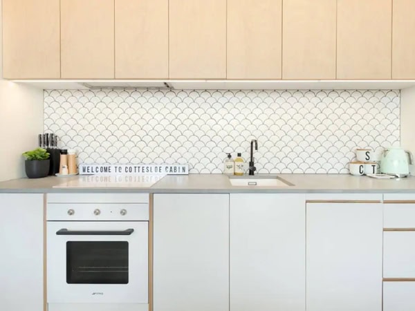 the kitchen at The Cottesloe cabin Airbnb in Perth