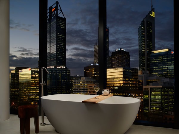 a bathtub overlooking the city at Ritz Carlton Perth