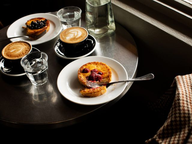 coffee and pastries with water at Silo Bakery