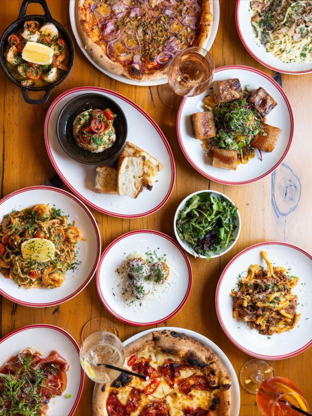 a spread of share brunch plates at VICI Italian