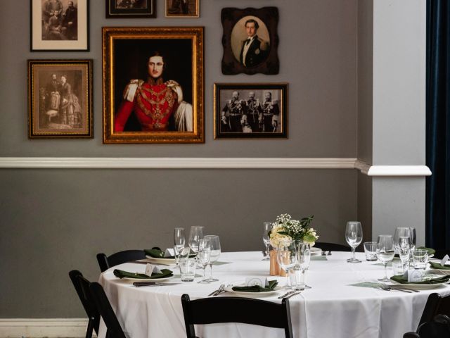 the dining room with vintage paintings at The Lord Alfred Hotel, Brisbane