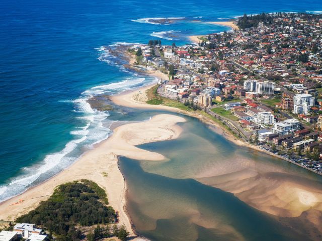 an aerial view of The Entrance Beach, Central Coast