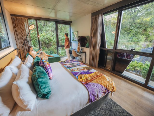 a couple inside a family suite at Crystalbrook Vincent, Brisbane