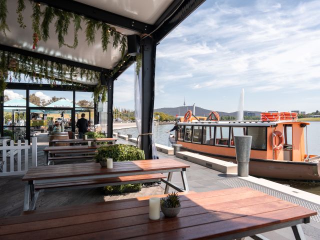an open-air dining area at The Jetty, Canberra