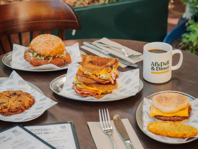 breakfast with coffee at Al’s Deli & Diner