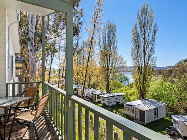 view from the balcony facing the cabins at Discovery Parks Jindabyne