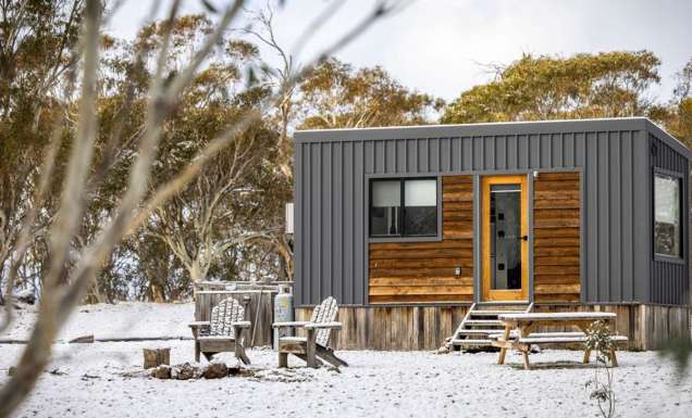 a tiny home in the snow at Big Yard Escapes, Jindabyne accommodation