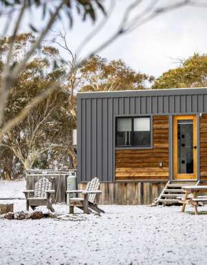 a tiny home in the snow at Big Yard Escapes, Jindabyne accommodation