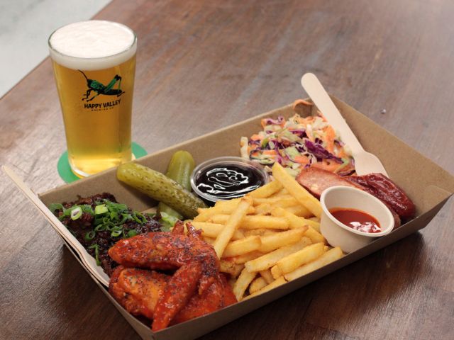 a glass of beer with food at Happy Valley Brewing Company, Stafford