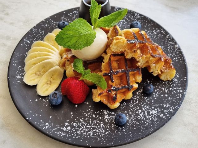 belgian waffles at Bang & Grind Spence Street, Cairns 