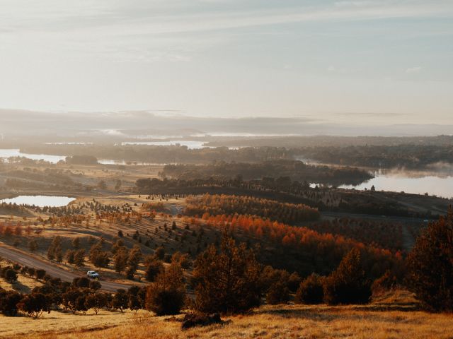 the view from Dairy Farmers Hill lookout at the National Arboretum Canberra