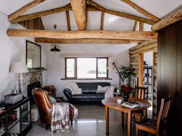 the living area at Carl’s Hut at Solitude, Yarra Valley