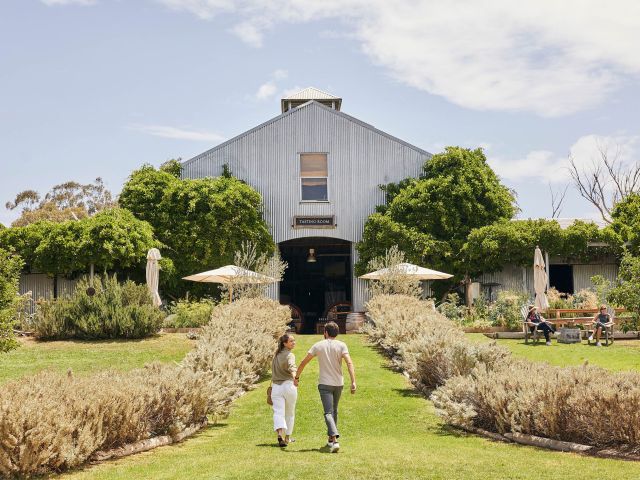 Couple enjoying a visit to Lowe Wines, Mudgee.