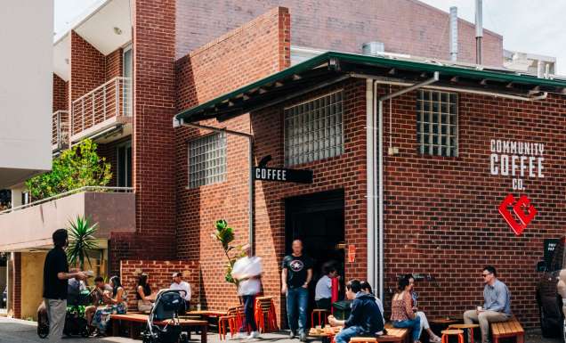 people dining outside Community Coffee Co, Perth