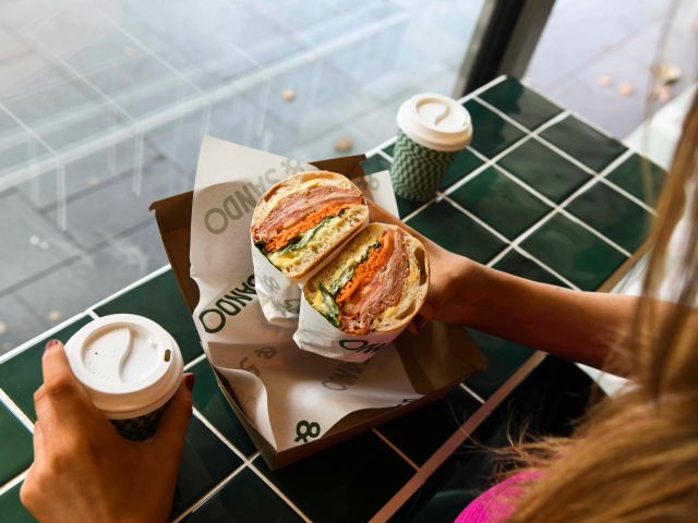 coffe and sandwich at & Sando