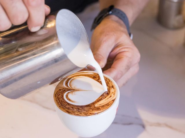 making latte art at Vetrina Cafe, Perth
