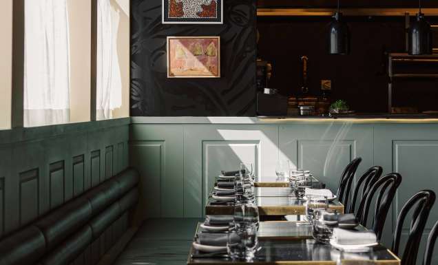 the cosy seating area inside Corella Restaurant & Bar, Canberra