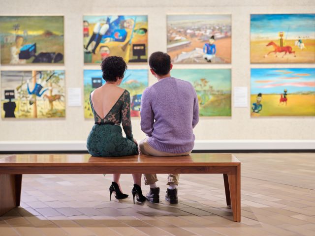 admiring artworks at The National Gallery of Australia, Canberra