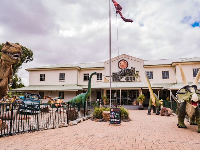 dinosaur replicas outside The National Dinosaur Museum, Canberra