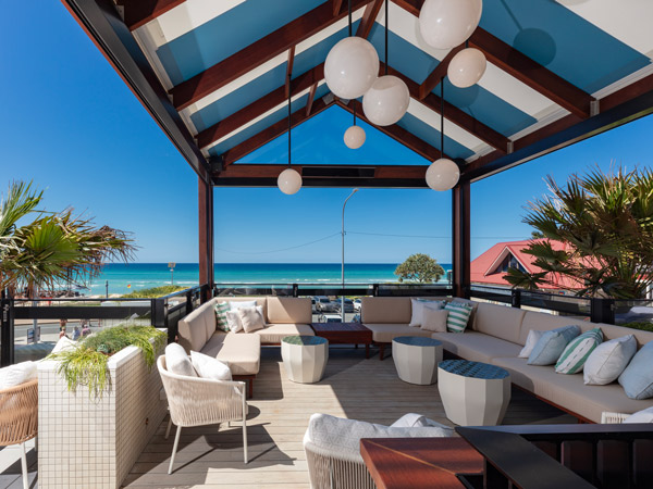 the Sunset Terrace with ocean views at Kirra Beach House, Coolangatta