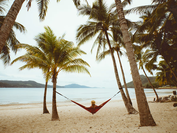 relaxing in a hammock on Catseye Beach