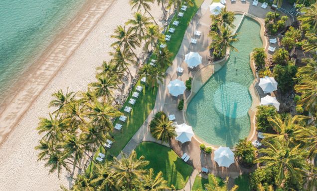 an aerial view of Bougainvillea Pool on Catseye Beach