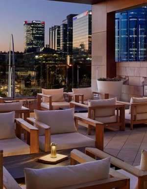 A rooftop bar at night