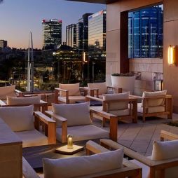 A rooftop bar at night