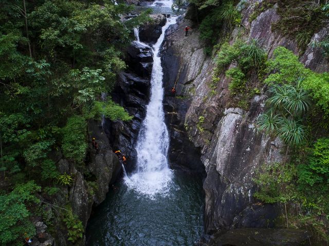 abseiling over a waterfall in Cairns
