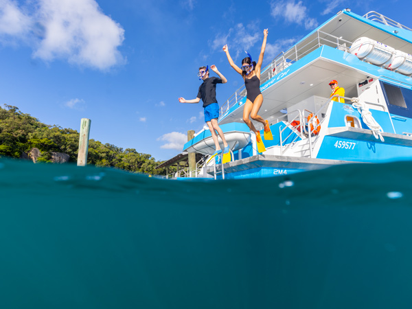 two people jumping into the water from a SeaLink ferry, Magnetic Island