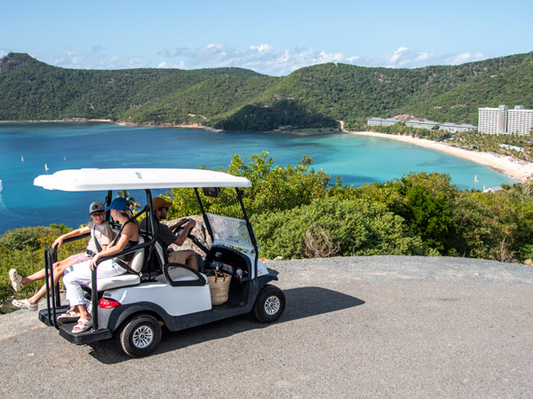 exploring Hamilton Island on a golf buggy
