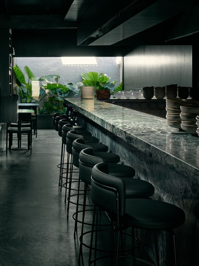 the moody restaurant interior at Essa, Fortitude Valley