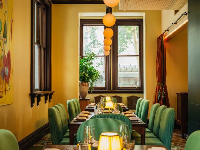 the elegant dining room at The Brasserie, Naldham House