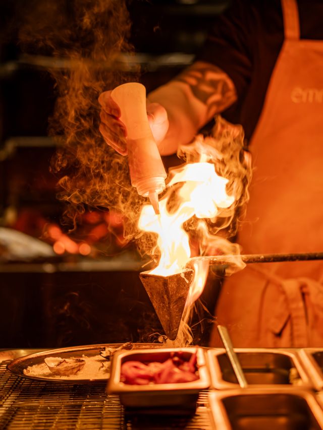 flame grilling at Emme, Brisbane