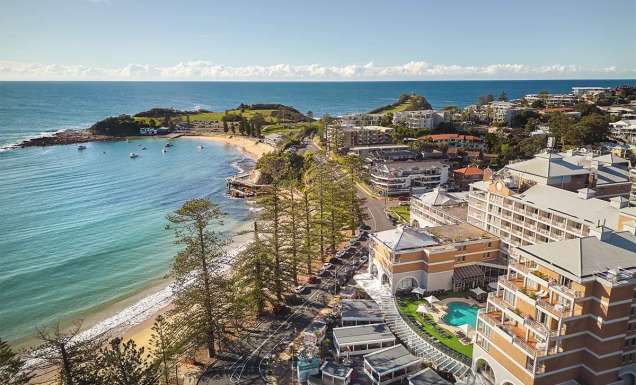 aerial shot of Crowne plaza terrigal beach