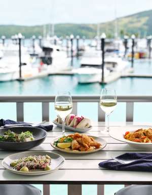 dining at Manta Ray by the marina, Hamilton Island