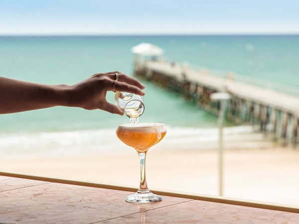 Drink overlooking Henleys Beach at Seamores