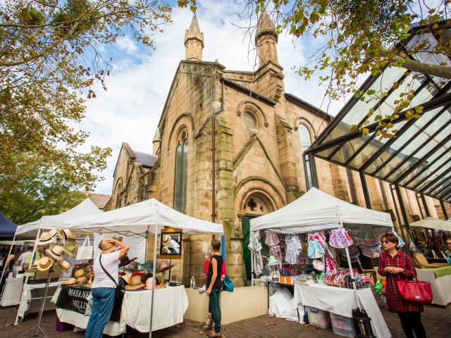 Paddington Markets next to the Uniting Church