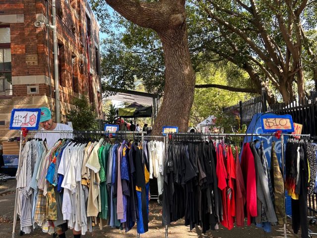 clothes rack at Glebe Markets 