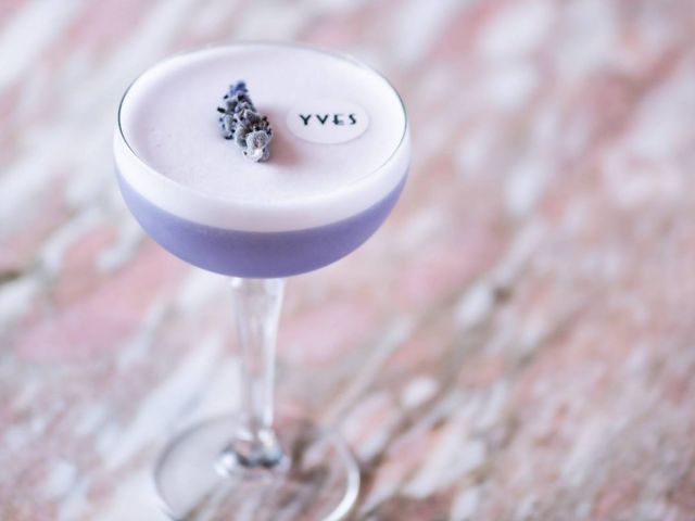 a lavender cocktail at Yves Social