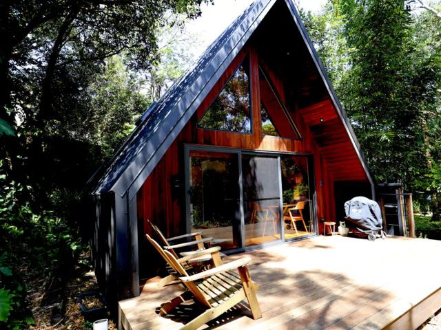 an A Frame shack at Eh Frame, Noosa National Park