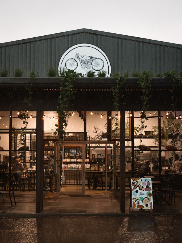 the cafe exterior of Flying West Coffee Roasters, Noosa
