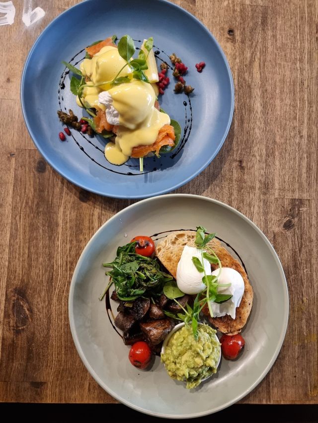 salmon benny and eggs on toast at Canteen Noosa