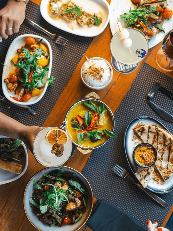 a table-top view of Thai cuisine at Kichi Kichi, Broome