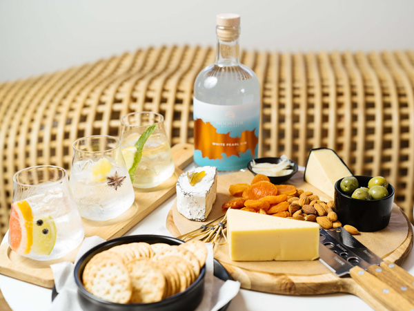gin tasting with cheese at Moontide Distillery, Broome