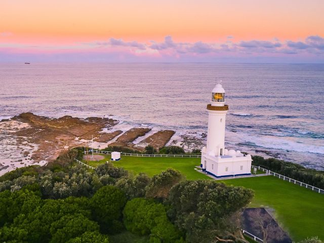 sun setting over Norah Head Lighthouse, Central Coast