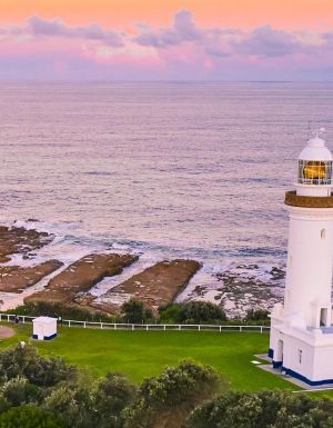 sun setting over Norah Head Lighthouse, Central Coast