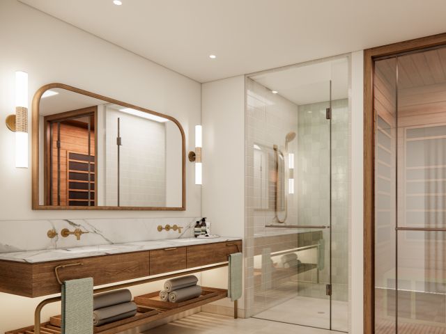 the wellness suite bathroom with infrared sauna at Elysium Noosa Resort